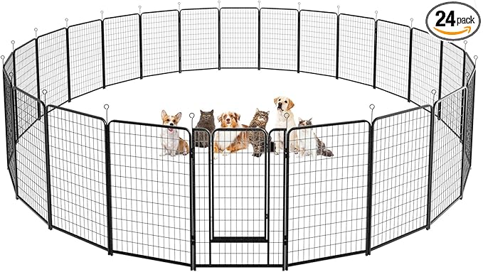 Kfvigoho Dog Playpen Outdoor Extra Wide 24 Piece Panels Heavy Duty Dog Fence 50" Height Anti-Rust with Doors Portable for RV Camping Yard, Total 63FT, 316 Sq.ft, Snowy Black