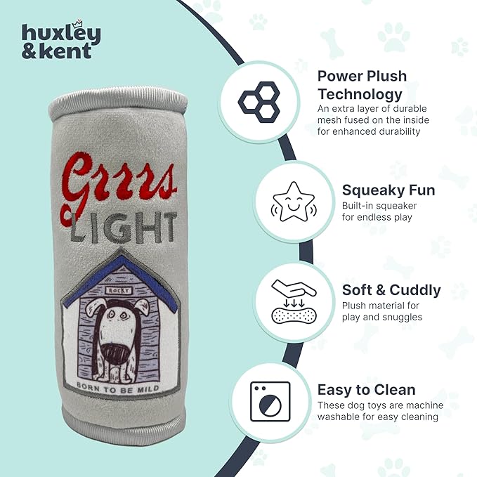 Huxley & Kent Funny Dog Toy w/Squeaker – Power Plush Squeaky Dog Toys for Small, Medium & Large Dogs – Soft Stuffed Animal for Indoor Play & Fetch - Grrrs Light, Large