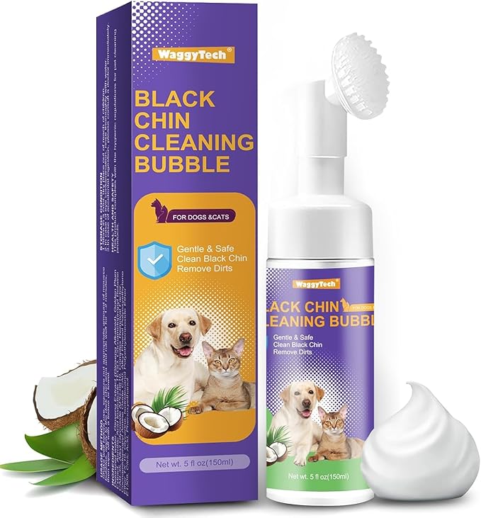 Cat Black Chin Cleaner, 2-in-1 Cat Acne Treatment & Hair Health Oil, 5fl.oz, Cruelty-Free, Silicone Brush Head, Removes Feline Blackheads, Dirt & Oil Buildup, Gentle for All Cat Breeds