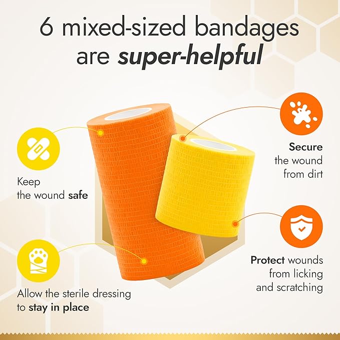 Cat & Dog Bandages for Wounds Protect from Licking and Dirt – Set of 4 pcs x 5 cm + 2 pcs x 10 cm – Dog Wound Care from Natural Rubber Latex