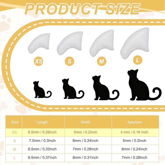 Cat Nail Caps, Cat Claw Covers with Adhesive Glue and Applicators, Kitten Claw Caps Soft Paws, (40 Pcs, XS, White), Intended for Pet Tips/Nail Covers/Control Paws