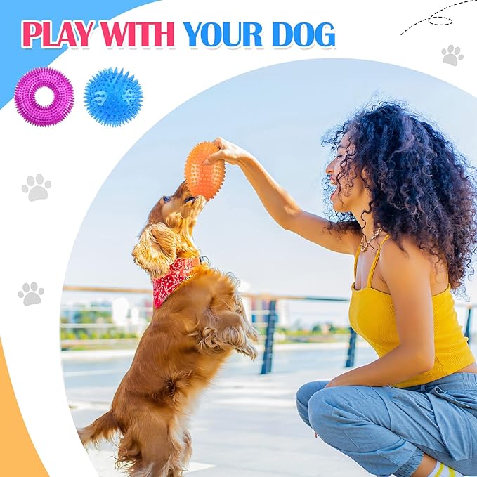 Silipull 4 Pcs Spiky Squeaker Football Dog Toy for Medium Large Dogs Spiky Dog Balls Puppy Chew Toys for Aggressive Chewers Training Fetch(Fresh,Various Sizes)
