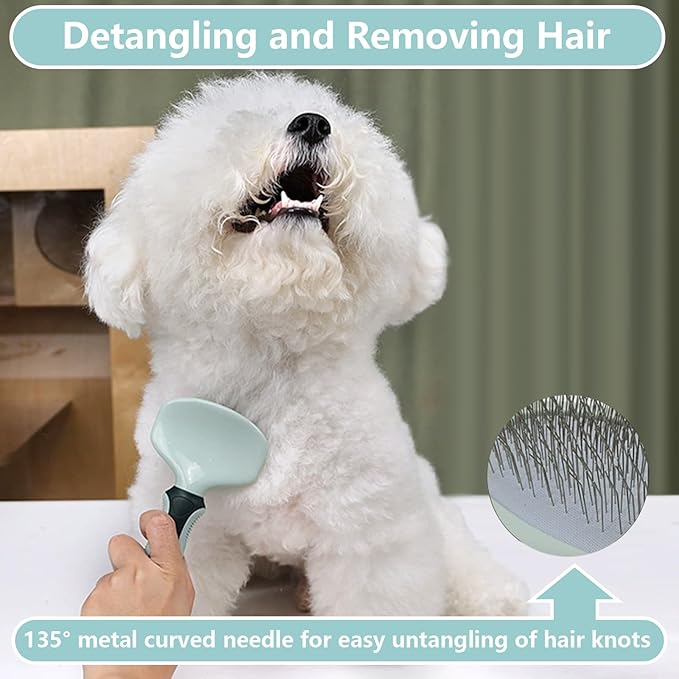 Grooming Brush Kit - 8 Pcs for Shedding & Matted Fur, Self-Cleaning with Flea Comb, Includes Indoor Microbrush, Cat Toothbrush Collapsible Dog Bowls for Travel