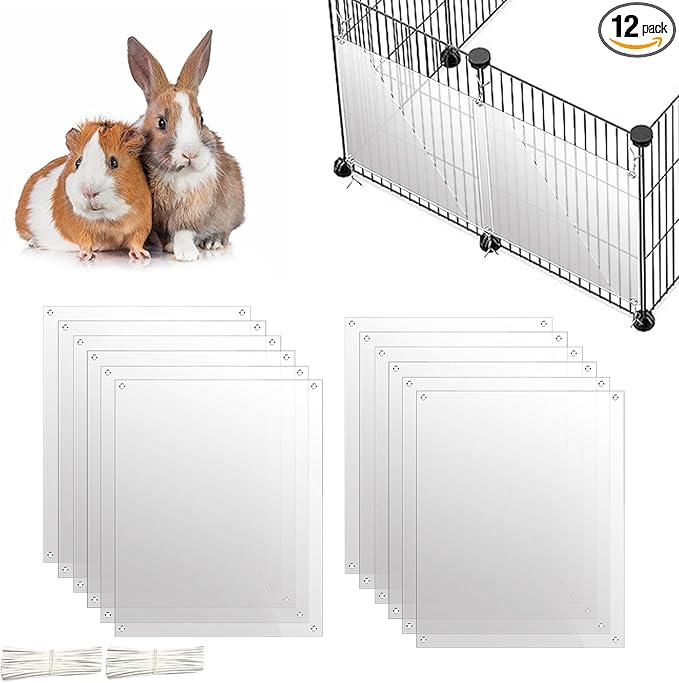 Oncpcare 12 Pack Rabbit Cage Urine Guard 10'' x 8.2'' Pet Plastic Splash Guard Panels Liner Protection Clear Edge Liner Guinea Pig Side Lining Bird Cage Protector from Cats