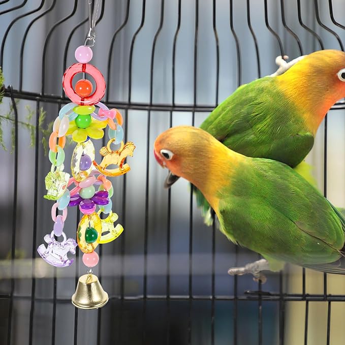 Happyyami Parrot Bite with Acrylic Beads and Bell, Colorful Hanging Bird for Cage, Chew and Beak Exercise Accessory for Parrots and Small Birds Random Color