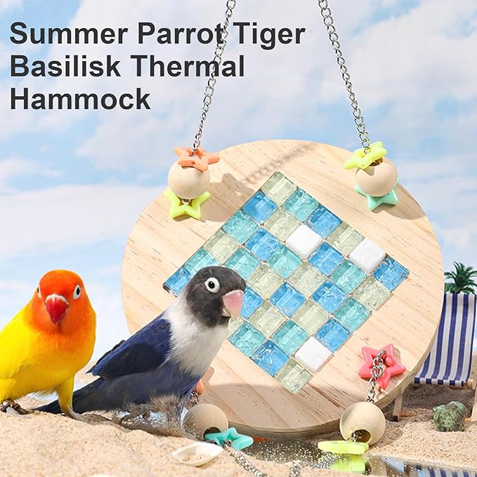 Peiiwdc Pet Hanging Hammock with Crystal Cooling Plate for Hamster Bird Cage Cooling Bed Small Pet Swing Accessory Animal Swing