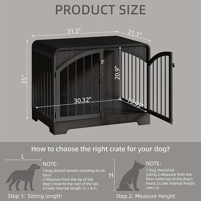 31.5" Farmhouse Dog Crate Furniture for Small Dogs, Decorative Pet House End Table, Wooden Dog Kennel Furniture Indoor, Black