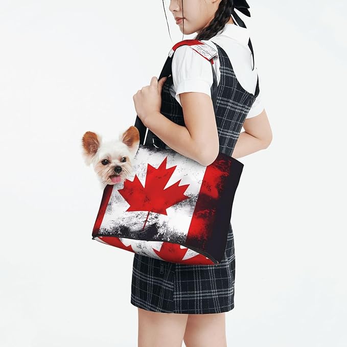 Foldable Pet Carrier Sling - Waterproof Small Dog & Cat Travel Canadian Flag Tote with Safety Hook for Hiking