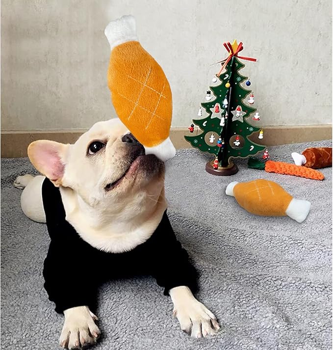Andiker 2pcs Dog Squeaky Toy, Chicken Legs Bone Pet Funny Squeaky Toy Plush Toy for Small, Medium, Large Dogs and Cats