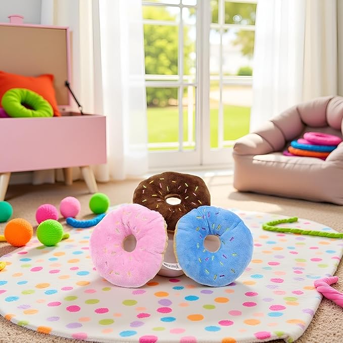 3Pcs Colorful Pet Toy Donut-Shape Squeaky Squeaker Puppy Dog Pet Cat Kitten Sound Chews Toy, Sturdy and Practical Simple and Sophisticated Design, Dog Squeak Toys