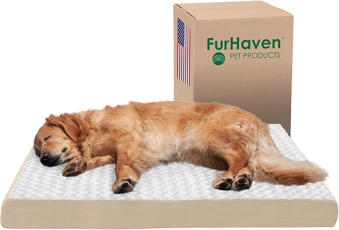 Furhaven Orthopedic Dog Bed for Large Dogs w/ Removable Washable Cover, For Dogs Up to 95 lbs - Ultra Plush Faux Fur & Suede Mattress - Cream, Jumbo/XL
