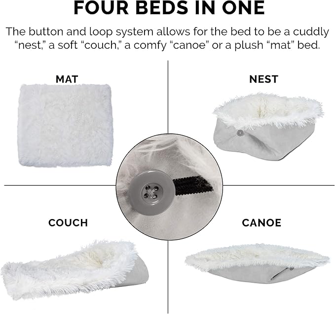 Furhaven Self-Warming Cat Bed for Indoor Cats, 4-Beds-in-1 & Washable - Plush Long Faux Fur Convertible Cuddler - Silver, Small (Pack of 2)