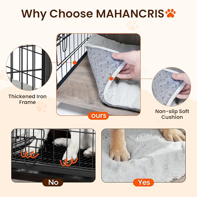 MAHANCRIS Dog Crate Furniture with Cushion, Wooden Dog Kennel with Double Doors, Heavy Duty Dog Cage for Small/Medium/Large Dogs, Indoor Dog House End Table, 31.5" L, Greige DCHG0701