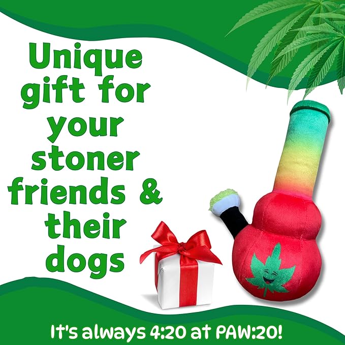 My Name is Bo da Bong, Funny Squeaky Weed Dog Toy, Cute Stuffed Parody Rasta Pot Bong, Cool Plush 420 Novelty Gift for Puppies & Small, Medium & Large Breeds, for Fetch & a Photo Prop