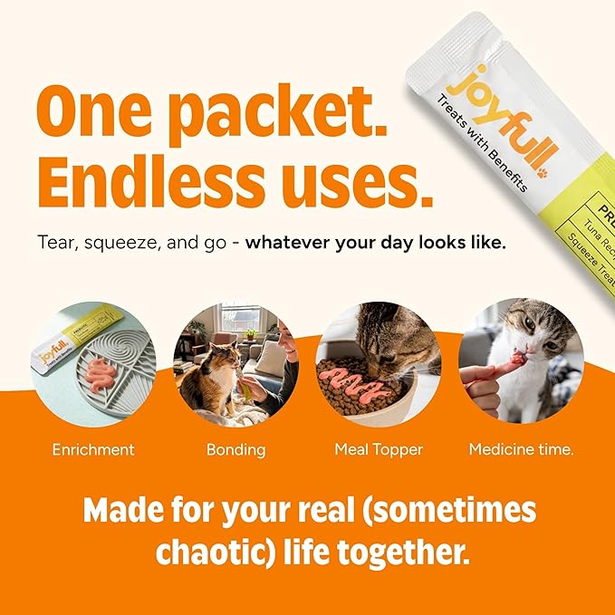 Joyfull Lickable Cat Treats with Prebiotics – Wild-Caught Tuna Squeeze Treats – Supports Digestive Health – 24 Tubes (0.5 oz Each)
