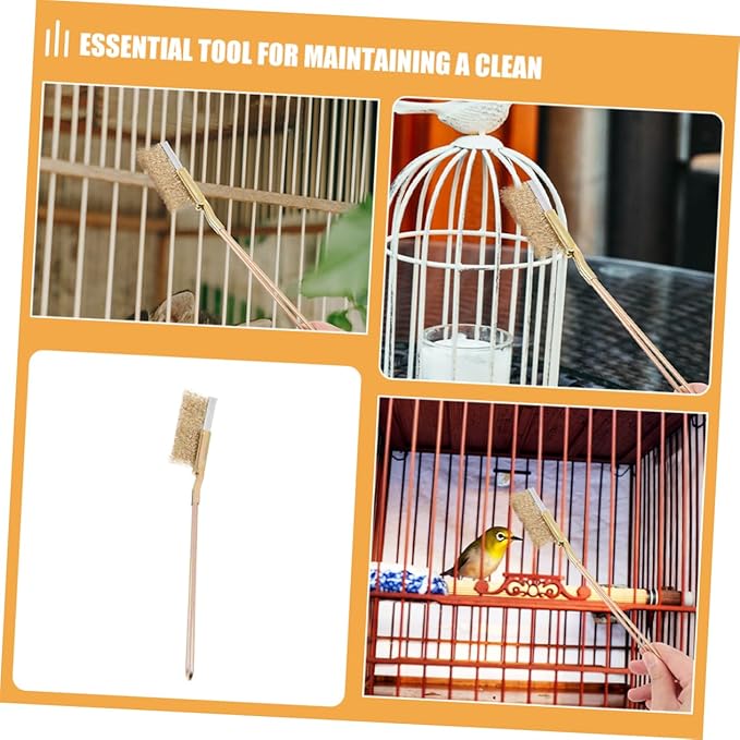 Abaodam 1Set Bird Cage Cleaning Brush Long Handle Steel and Copper Wire Bristles for Deep Cleaning Bird Cages Trays and Accessories Durable Multi Surface Tool for Parrots