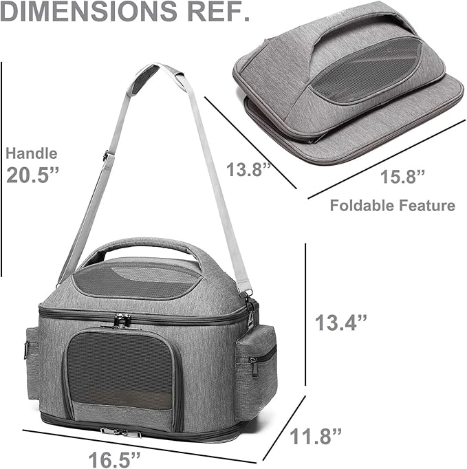 Large Fat Cat Carrier Fit up to 20 Pounds, Small Puppy Pet Travel Carrier, Car Seat Secure and Collapsible Soft Side Carrier Airline Approved Under Seat