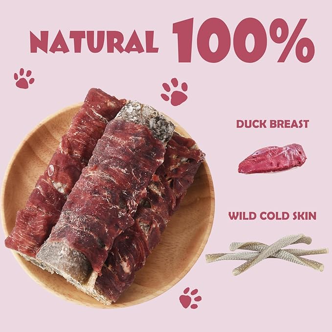 Dog Cod Skin Treats, Duck Wrapped Cod Skin Sticks, Rawhide Free Dog Treats Chews Bones, Extra Large