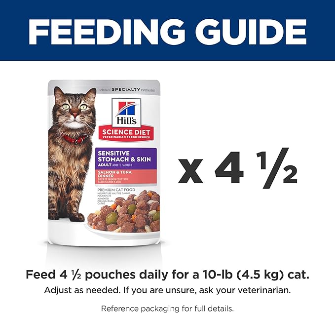 Hill's Science Diet Adult Sensitive Stomach & Skin Wet Cat Food, Salmon & Tuna, 2.8 oz. Pouches, 24-Pack