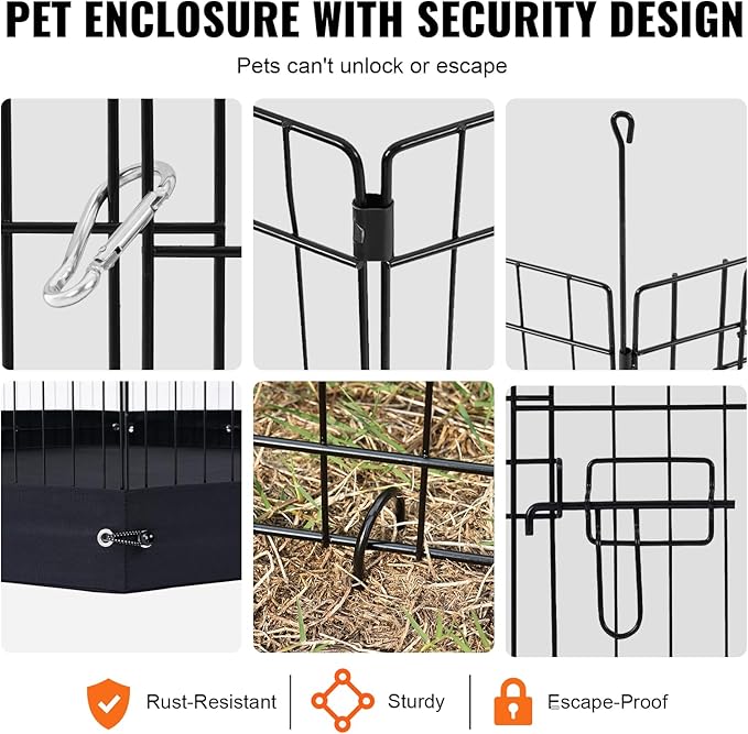 Happybuy Foldable Metal Dog Playpen, 4 Panels of 24 x 36 in, with Door and 600D Oxford Fabric Bottom Pad, Ideal for Dogs, Cats and Other Small Pets, Both Indoor and Outdoor Use