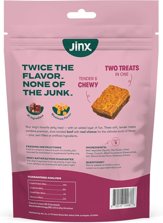 Jinx Beef & Cheese Layers Jerky Dog Treats - Crunchy, All Natural Dog Jerky Treats with Grass-Fed Beef & Cheese - Pet Products for All Dogs (Puppies, Adults & Seniors) - 15oz