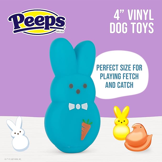 Peeps for Pets 3 Piece Dress-Up Bunnies Vinyl Dog Toys Yellow, Pink, Blue 4 inch Plastic Squeaky Dog Toys Value Pack Fun, Cute, and Squeaky Dress-Up Bunnies from Peeps