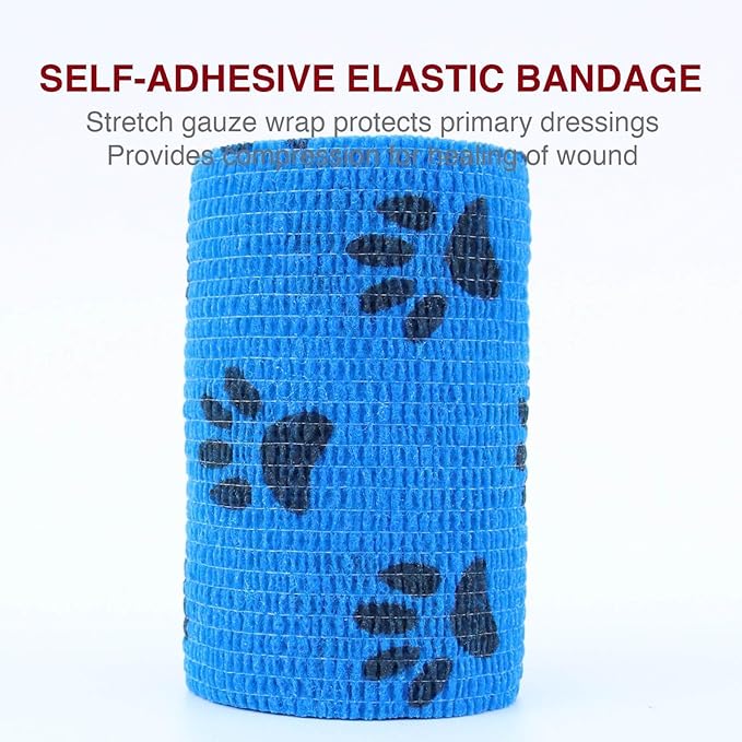 Self-Adhesive Vet Wrap for Pets - 6 Rolls 4 Inch Cohesive Bandage for Dogs Cats Horses Rabbits, Pet First Aid Wound Care Stop Bleeding Prevent Licking