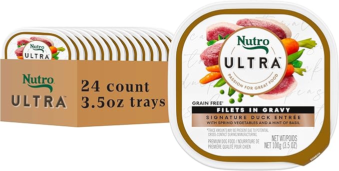 Nutro Ultra Wet Dog Food Grain Free Filets, Adult Dog Food Wet Recipe in Gravy Signature Duck Entree, 3.5 oz. Trays (24 Count, Pack of 1)