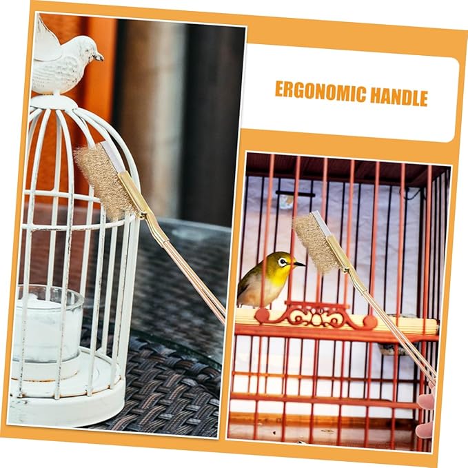 POPETPOP 1set Bird Cage Cleaning Brush with Handle Steel and Copper Wire Bristles for Deep Cleaning Nests Platforms and Accessories