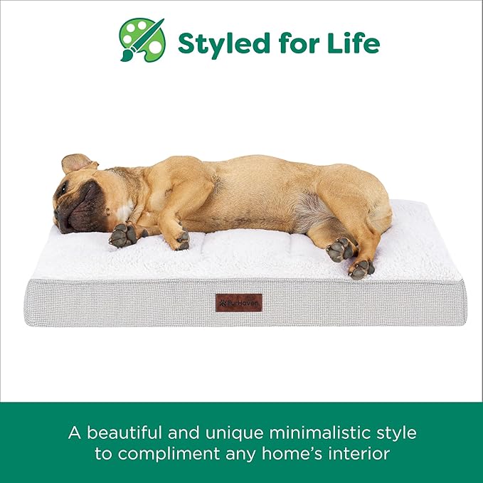 Furhaven Cooling Gel Dog Bed – Classic Cushion with Plush Tufted Top, Supportive Foam Mattress, Removable Washable Cover, Joint Relief - Gray, Large