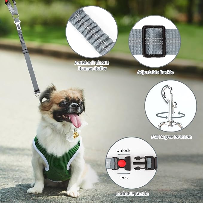 BWOGUE Pet Dog Cat Seat Belt Reflective Car Dog Headrest Restraint Leash Elastic Buffer Bungee Adjustable Tangle-Free Safety Leads Vehicle Seatbelt Harness for Small, Medium and Large Dogs (1 Pack)