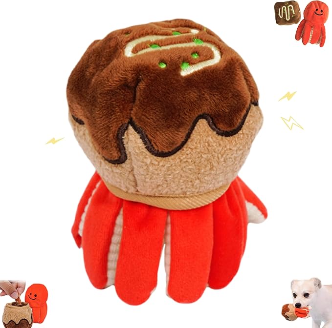 Foodie Japan Takoyaki Hide and Seek Interactive Squeak Octopus Plush Toys for Dogs for Aggressive Chewers - Perfect Puzzle and Foraging Plush Toy for Small Medium Dogs Cats(2in1)