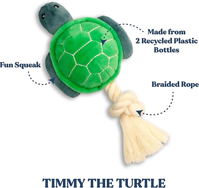 Dog Toys | Plush Turtle Stuffed Animal with Rope for Dogs | Eco Friendly Small Dog Toy