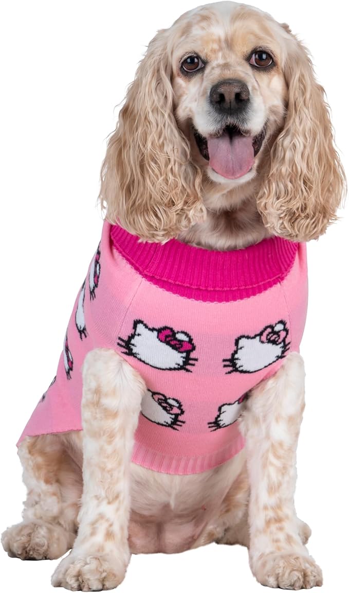 Hello Kitty and Friends Hello Kitty Dog Sweater - Pink Knit Fabric Pet Sweater with Character Design - Officially Licensed Sanrio Product from Jazwares - Medium