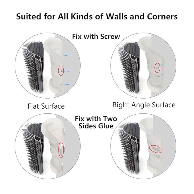 Miwoowim Extended (6.1") 2 Pack Self Grooming Cat Brush - Wall Corner Scratcher with Massage Combs for Long and Short Fur Cats, Kittens (Grey)