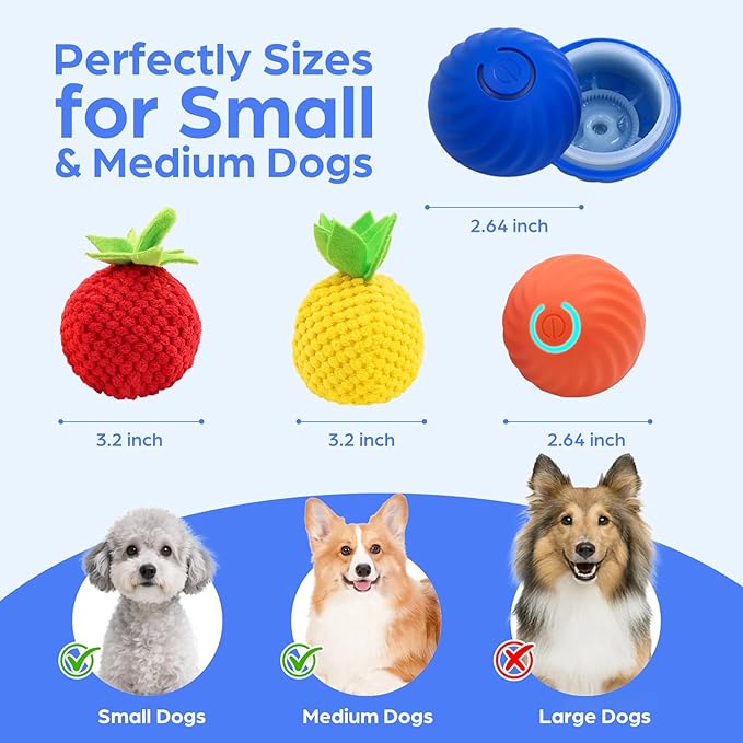 2Pcs Interactive Dog Ball Toys,Smart Small Medium Dog Toys to Keep Them Busy with 3 Cover, Automatic Rolling and Jumping Pet Balls Ball for Dogs,Pet Interactive Toy Balls.Not for Aggressive Chewers.