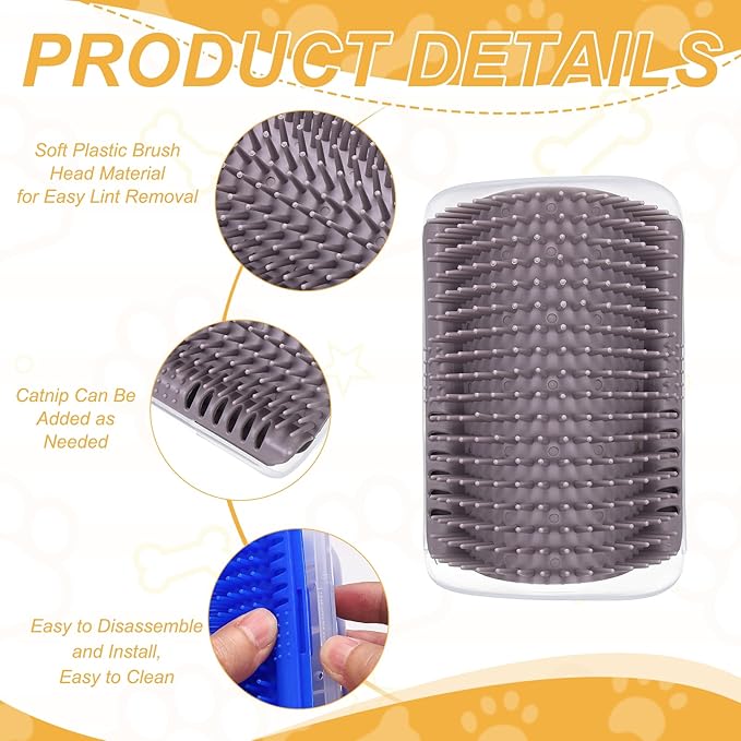 Self Grooming Cat Brush, Cat Self Groomer Scratcher with Catnip Softer Scratchers Wall Corner Groomer Massage Combs (2Pcs, S, Grey) for Long Short Fur Pets/Kittens/Puppies