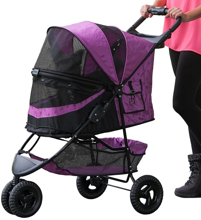 Pet Gear No-Zip Special Edition 3 Wheel Pet Stroller for Cats/Dogs, Zipperless Entry, Easy One-Hand Fold, Removable Liner, Cup Holder, Magenta