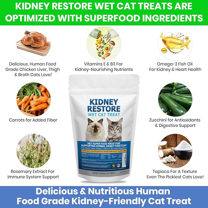Fresh-Made Kidney Care Wet Cat Treat - Feline Kidney Support Renal Cat Treat - Low Phosphorus & Sodium Support for Cats - Best Feline Food, Feline Renal Support USA Made 16 Ounce