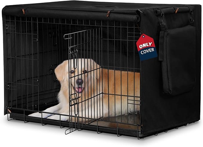 Dog Crate Cover for Anxiety,Water-Resistant,Windproof & Sun Resistant 600D Oxford Kennel Cover with Storage Bag,Calming Indoor Outdoor Pet Crate Cover for 48 Inch Wire Crates,Machine Washable,Black