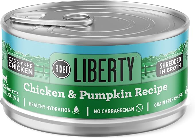 BIXBI Liberty Canned Wet Cat Food - Grain Free, Chicken and Pumpkin Recipe in Broth, 2.75 Ounce (Pack of 24)