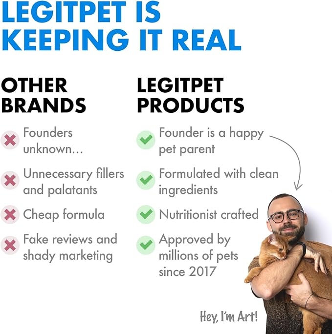 LEGITPET Cat Multivitamin Crunchy Treats – Daily Vitamins for Cats with Taurine, Omega 3 & L-Lysine – Immune, Skin & Coat, Heart & Brain Support – Chicken Flavor, 500 Crunchy Pillows