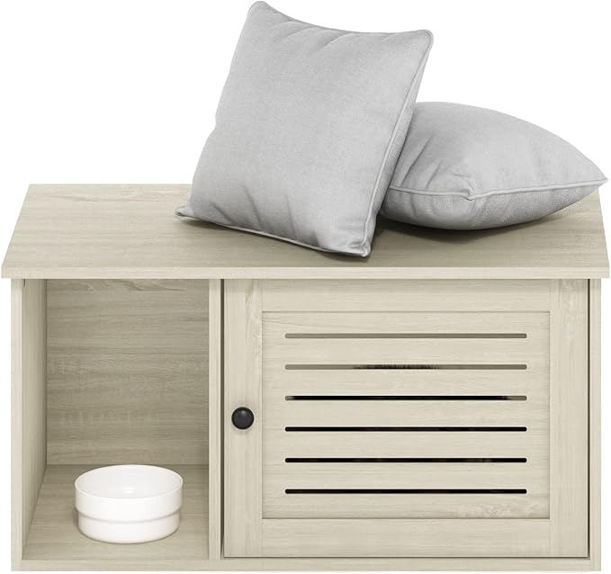 Furinno Peli Farmhouse Hidden Cat Litter Box with Divider, White Wash