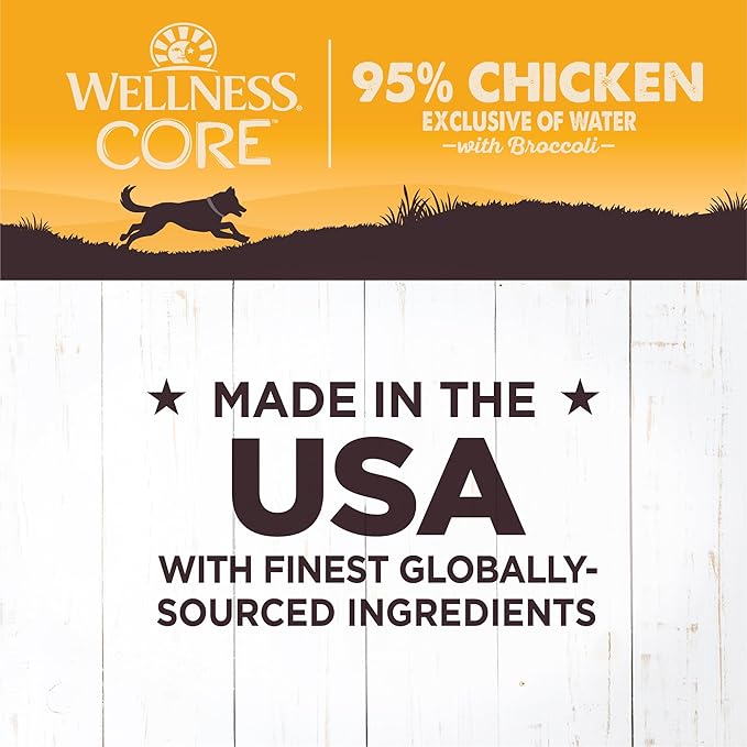 Wellness CORE 95% Adult Canned Wet Dog Food, Grain Free, Natural, Chicken and Broccoli Recipe, 12.5 oz, Pack of 12 Cans