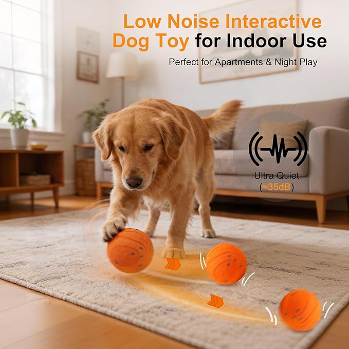 Interactive Automatic Bouncing Dog Ball, Motion Activated Self Moving Toy for Boredom & Separation Anxiety, Durable Chew-Proof ETPU Shell, Rechargeable Pet Ball for Indoor Outdoor, Small Medium Dogs