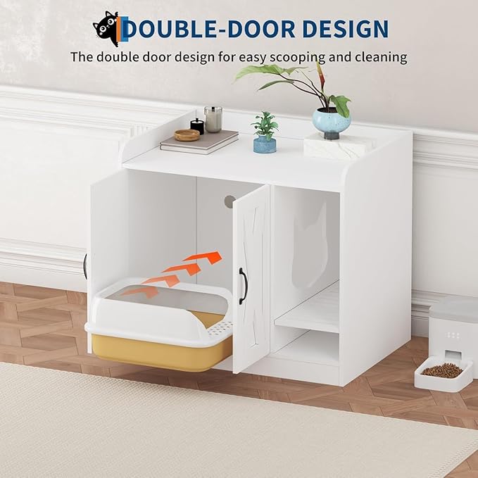 Cat Litter Box Enclosure, Hidden Litter Box Cabinet Furniture with Divider, Indoor Cats House, Wooden Cat Washroom Storage Cabinet Bench, Side End Table Nightstand, 33.07" l × 23.62" w × 23.92" h