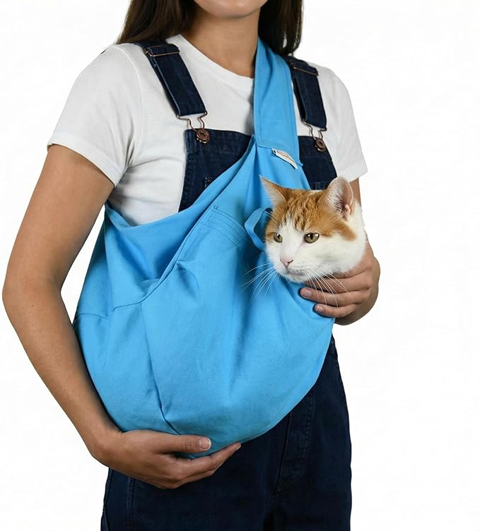 Cat-in-the-Bag Cozy Comfort Carrier - Small Light Blue Cat Carrier Soft and Pet Carrier Administration, Grooming, Vet Visits, Dental Care, and Nail Trimming