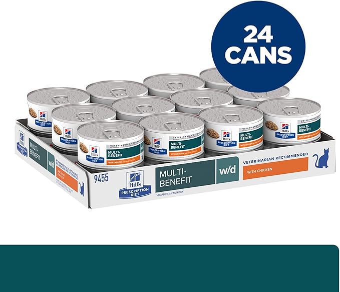 Hill's Prescription Diet w/d Multi-Benefit Digestive/Weight/Glucose/Urinary Management Wet Cat Food, Chicken, 5.5 oz. Cans, 24-Pack