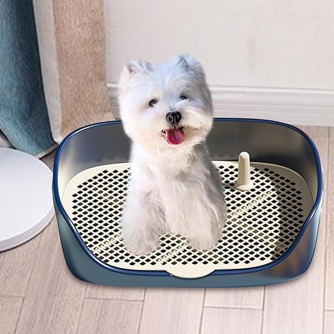 Pet Dog Toilet Puppy Training Potty Tray Portable for Cat Training Pad Holder with Protection Wall Litter Box Trainer Corner, Blue S