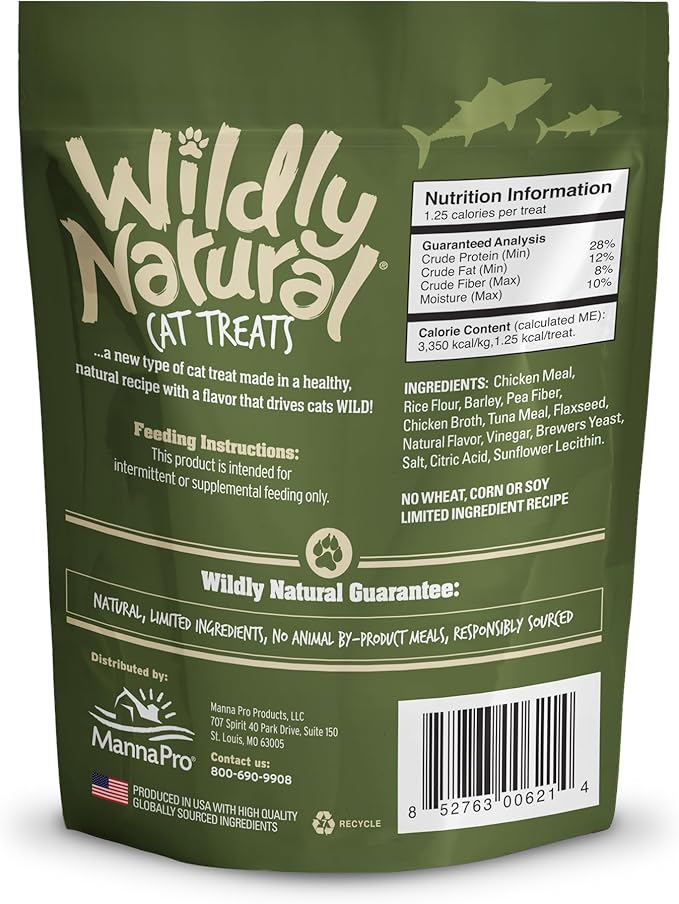 Wildly Natural Cat Treats, Low Calorie Cat Treats, No Grains, Healthy Snacks Made with Natural Ingredients, Kitten Essentials, High Protein Snack, Tuna Flavor, 2.5 oz